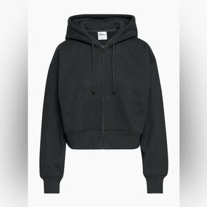 Cozy Sweatfleece Boyfriend Boxy Zip Hoodie, Size XS in Black